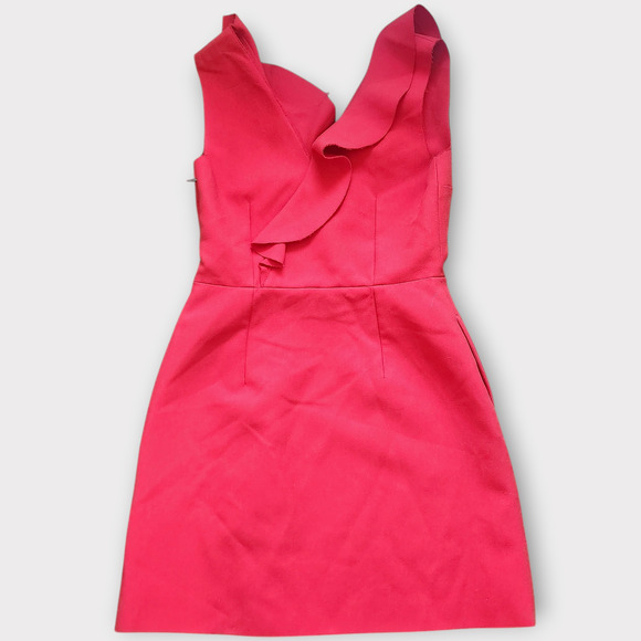 MSGM Womens Mini Dress EU 42 US 10 Red Sleeveless Sheath Cascade Ruffle - Picture 5 of 14